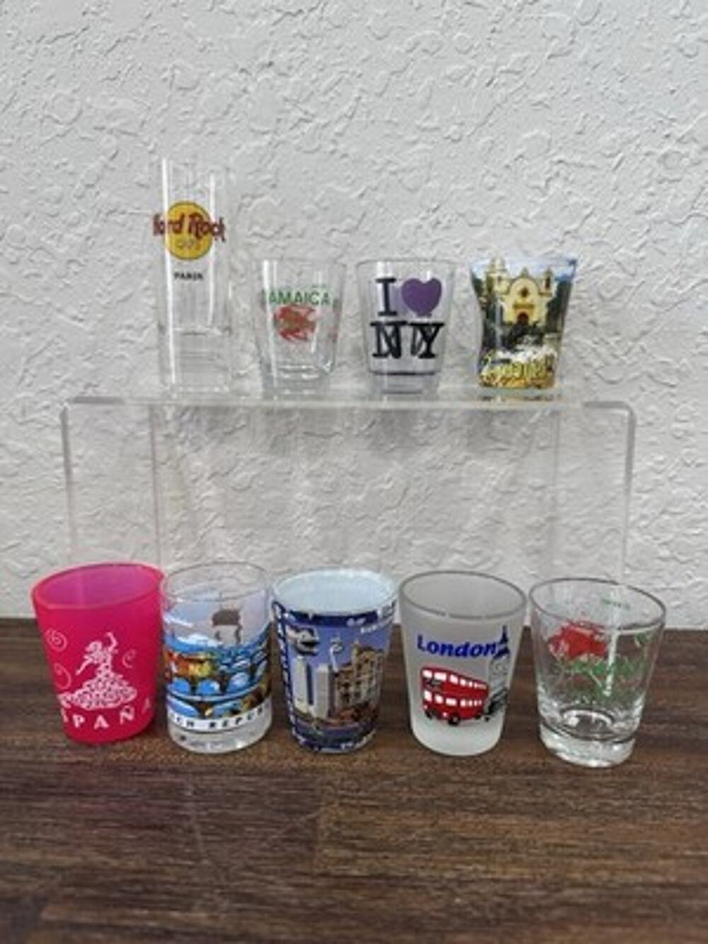 Lot of 9 Assorted Souvenir Shot Glasses Decorated Novelty Multicolor Travel